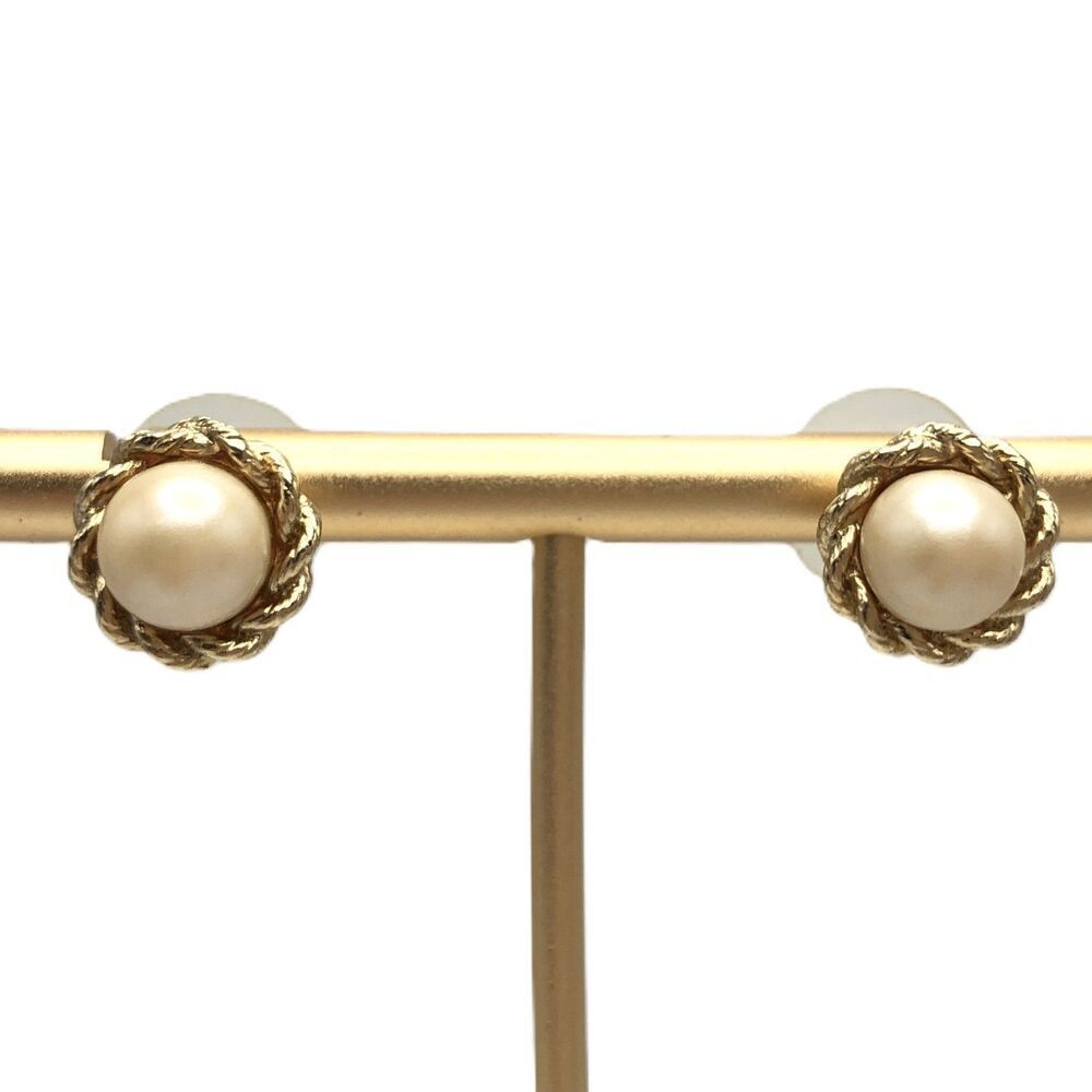 Vintage Round Opal Earrings Gold Tone Braided Studs